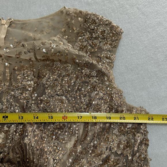 Mac Duggal 20398 Gold Sequin Fit & Flare Midi Dress 16 Cap Sleeves Cocktail NWT - Picture 12 of 16